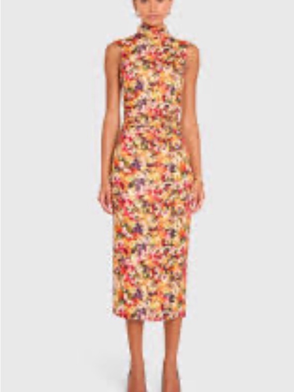 NWT Amanda Uprichard New York Floral Mock-Neck Midi Dress in Yellow Multi XS